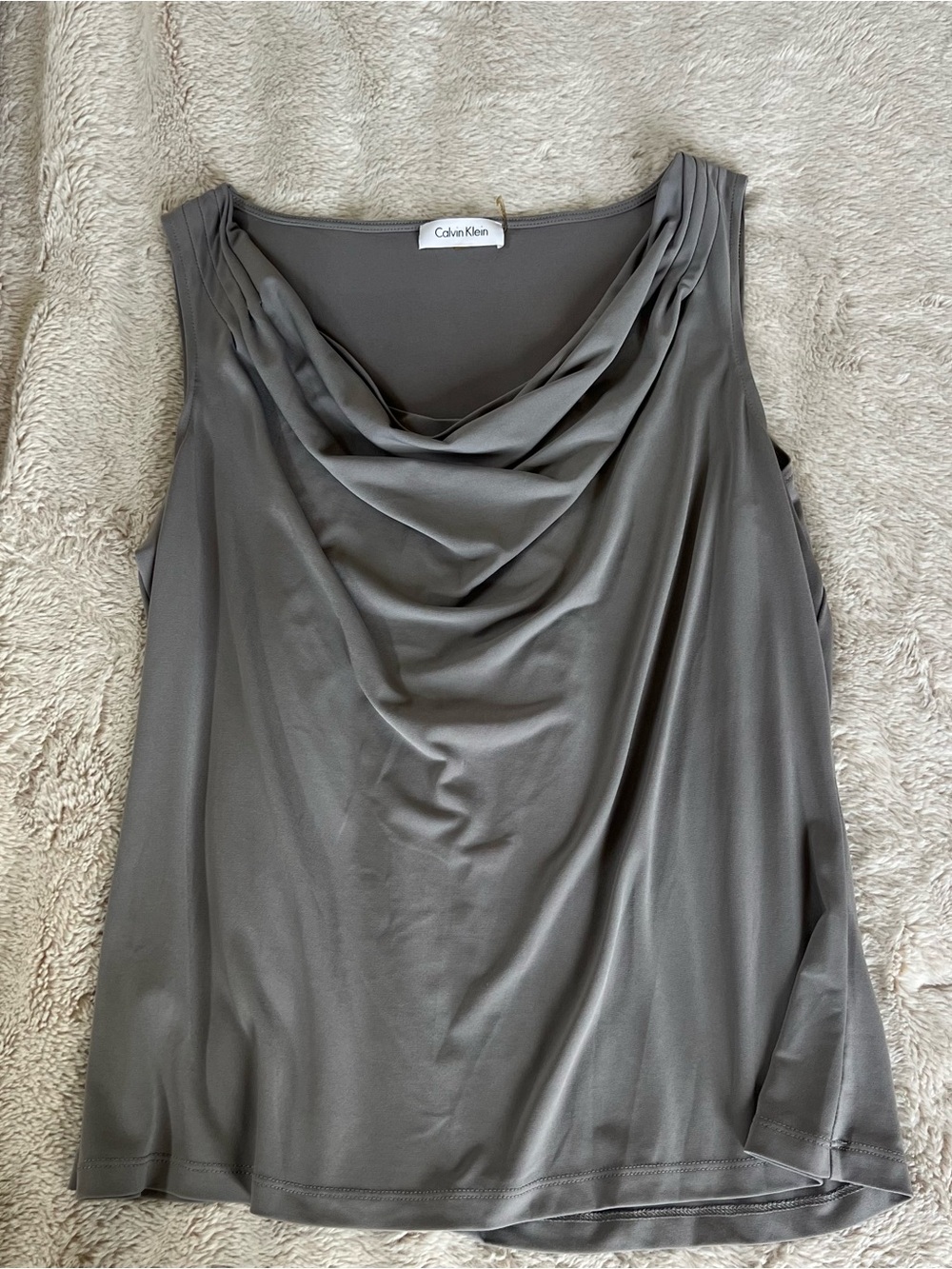 Calvin Klein Sleeveless Cowl Neck Tank - Gray